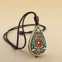 Elegant Ethnic Tibetan Water Drop Pendant Necklace for Women - Versatile, High-End, Long Sweater Chain