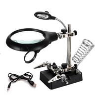 Welding Magnifying Glass Clamp 5 LED Auxiliary Glass Clip Magnifier Hand Soldering Solder Iron Stand Holder Station  Repair Tool