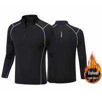 Men's Half-Zip Quick-Dry Velvet Fitness Top and Kids' Quick-Dry Sports T-Shirt S juoda/pilka spalva