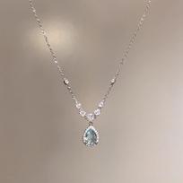 Elegant Water Drop Shape Zircon Necklace Alloy Jewelry Clavicle Chain Crystal Pendant Necklace Women