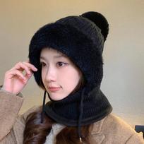 Fashion Knitted Hat Ears Protection Solid Color Balaclava Hat Warm Neck Warmer for Ski Cycling juoda