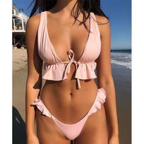 Swimsuit Women's Multicolor Ruffle Bikini Swimsuit Sexy Swimsuit S rožinė
