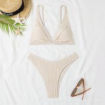 Solid color special fabric split swimsuit bikini European and American sexy women bikini S