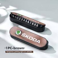 ABS+Leather Car Temporary Parking Plate Signs Phone Number Plate Park Stop For Skoda Kamiq Karoq Octavia 2 3 Rapid Scala Kami