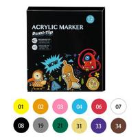 12/24/36Pcs Acrylic Paint Marker Double Head Marker Pen DIY Wood Glass Ceramic Canvas Stone Drawing Dual Tips Marking Pen Kit School Supplies 12 colours