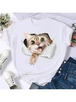 Wounisex Print Cat Lovely Pet Fun Printed Wounisex's Cotton T-Shirt Summer New Kawaii Pattern Loose Y2K Top Couple T-Shirt S įvairiaspalvis