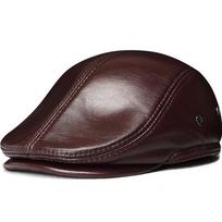 Men's Winter Genuine Leather Beret: Warm Duckbill Flat Cap for Seniors XXL (60-61cm)