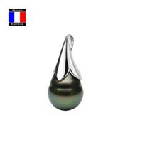 Pakabukas - Compagnie Générale des Perles - Gėlė - Taičio perlas 9-10 mm - 18 karatų baltojo aukso - Grandinėlė dovanų balta