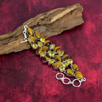 Tiger's Eye, Citrine Bracelet, 925 Solid Sterling Silver Gemstone Jewelry, Handmade Bracelet For Mother Day Adjustable With 8 Inches geltona
