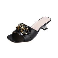 Women Slippers Women's Mules Slides Shoes Female Clear Sandals With Chain Thin Heels Open Toe Outdoor Party Footwear 35