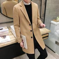 Men's Slim Woolen Windbreaker Jacket, Mid-length, Korean Style, for Autumn and Winter Business Wear 5XL