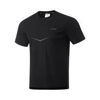 Li Ning Bėgimo Serijos Vientisos Spalvos Logotipas Greitai Džiūstantis Kvėpuojantis Apvalios Iškirptės Vasarinis Trumpomis Rankovėmis T-Shirt Vyrams Viršūnės Juodas ATSU511-1 M