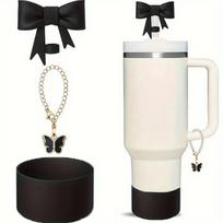 Stanley Cup Accessories Set, Cute Bow Straw Cover Toppers For Stanley Cup 30/40Oz Tumble, Butterfly Chain, Stanley Cup Boot