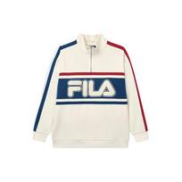 FILA American Spliced Colorblocked Logo Detail Half-Zip Loose Casual Pullover Sweatshirt Unisex Tops Saffron White F11U239299FIV XL