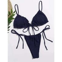 New 2025 Sexy Swimsuit Pit stripe Bikini Women Swimwear  Bathing Suits Push Up Biquinis Bandage Beachwear Solid Bikini Sets S