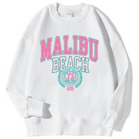 New York California Malibu Letter Sweatshirts Winter Women Casual Loose Hoodie Warm Crewneck Pullover Comfortable Clothes S pink