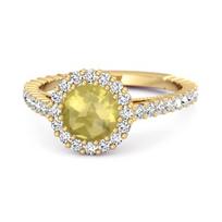 Lemon Quartz Halo Pave Engagement Ring - 925 Sterling Silver Gold Vermeil 7