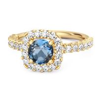 London Blue Topaz Round Cushion Halo Ring - 925 Sterling Silver Gold Vermeil 6