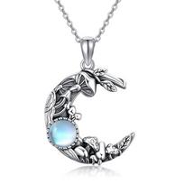 Cute Female Crystal White Moon Stone Mushroom Pendant Necklace Vintage Silver Color Wedding  For Women
