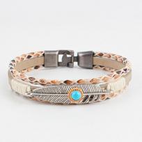 Feather Turquoise Stone Charm Cuff Bangle Vintage Ethnic Multi-Layer Hand  Handmade Bohemian Snake Print Leather Bracelet 21.5cm