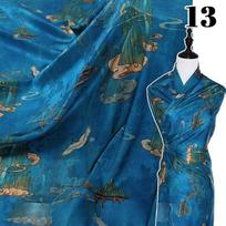 Kraštovaizdžio šilko tamprus satino audinys 50x150cm tradiciniam kinų senoviniam Hanfu Cheongsam moteriškam drabužiui, suknelių siuvimo reikmenims 50x150cm