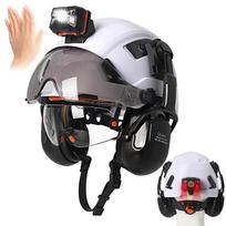 CE Construction Safety Helmet with Built-in Goggles Visor Head Lamp Earmuffs  ANSI Sliding Breathable Engineer Hard Hat