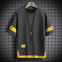 Fake Two Short-sleeved T-shirts Men's Summer Thin Tops Hong Kong Style Handsome All-match Trend Ins Casual Half-sleeved Shirt S