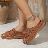 Women's Plus Size Floral Hollow Out PU Slides Summer Casual Shoes 43