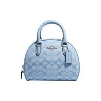 Coach Sydney 20 Classic Monogram Zip Closure Chambray Coated Canvas And Leather Shoulder Bag Women shoulder bag Light-Blue CH140-SVM6A Gift Box Set (Basic Set+Yellow Box)