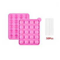 Cake Pop Maker Set Including 21 Hole Clear Acrylic Lollipop Display Stand Holder 20 Cavity Pink Silicone Cake Pop Mold YY210