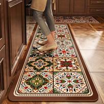 Kilimėlis virtuvės grindims PVC Oda Vandeniui atsparus Neslystantis Atsparus aliejui Kilimėlis Retro gėlių rašto kilimas Ilgi juostiniai kilimai Alfombra De Cocina 50x80cm brown