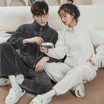 Couples' Winter Pajamas Set: Thick Coral Fleece, Zipper, Cartoon Design for Men & Women Male XXXL [165-190 lbs]