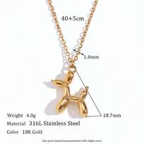 MamacitaSlay Creative Stainless Steel Balloon Dog Pendant Necklace 2025 New Trend Waterproof Jewelry Women's Collarbone Chain 45cm auksas