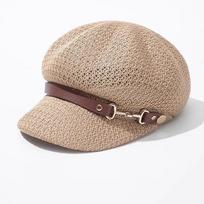 Casual Hollow Octagonal Beret Hat Breathable Leather Buckle Beach Straw Hat Spring Summer Painter Hat Sunshade Cap