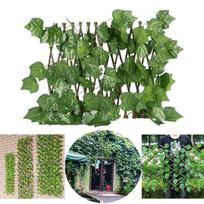 Expanding Wooden Garden Trellis Fence Panel Artificial Leaf Screen Privacy Divider for Outdoor Yard and Courtyard