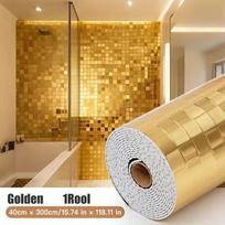 1PC 3metersx40cm Foam Mosaic Self-Adhesive Wallpaper Waterproof Moisture-proof Oil-resistant for Bathroom Kitchen Countertop (Gold,3meters) auksas