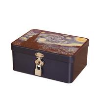 Vintage Large Capacity Tinplate Box with Lock Key Desktop Jewelry Storage Case Metal Box Makeup Box