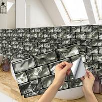 KUUJOJO 3D Vintage Faux Wall Tile Self-Adhesive Decal for Kitchen, Living Room and Bathroom Wall Decor, 11.8 in. X 5.91 in. (as the picture,12pcs)