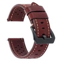 Vintage Brown Stitching Genuine Leather Strap 20mm 22mm Universal Men Women Cowhide Watch Band Breathable Sports Wristwatch Band 20mm raudona