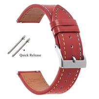 Quality Genuine Leather Watch Band Quick Release 18mm/20mm/22mm Watch Strap for Samsung Galaxy Watch for Garmin for Huawei Watch 18mm raudona
