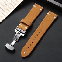 Suede Leather Watch Band Quick Release 18mm 20mm 22mm Handmade Stitching Cowhide Straps Double Press Butterfly Clasp Wristband 18mm&Silver Buckle