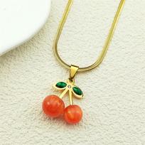 Lovely Fresh Fruit Cherry Pendant Necklace For Women Men Stainless Steel Gold Color Summer Party Fashion Female Chain Jewelry raudona