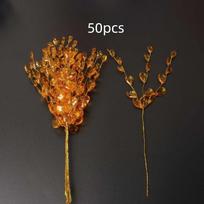 50PCS Craft Decoration Crystal Bud Branches Wedding Party Bridal Tiara Artificial Bouquet DIY For Home Crystal Flower Water Drop oranžinė