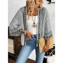women's Ethnic Print Kimono Cardigan Boho 3/4 Sleeve Open Front Casual Cover Up S