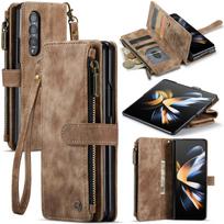 for Samsung Galaxy Z Fold 3/4 Wallet Case,Durable PU Leather Magnetic Wallet Flip Lanyard Strap Wristlet Zipper Card Holder Case for Galaxy Z Fold 3 ruda
