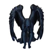 Covering Face Angel Figurine Matte Black 3D Printed Sculpture Sitting Melancholic Angel with Detailed Wings for Home Office Decor juoda