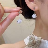 Silver Needle Crystal Flower Drop Earrings - 2025 Trendy High-End Celebrity Style