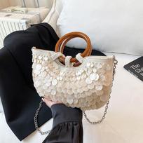 Luxurious woven sea shell shoulder bag, exquisite fairy bead bag, sea demon style shell-decorated crossbody bag, embroidered bead wallet