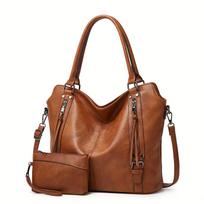 2 piece set+women's tote bag PU leather large capacity large pocket handbag crossbody bag Adjustable shoulder strap (30cm<Max Length<50cm) ruda
