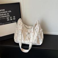 striped star-shaped canvas tote bag dumpling-shaped drawstring zipper large-capacity shoulder bag casual versatile commuter bag